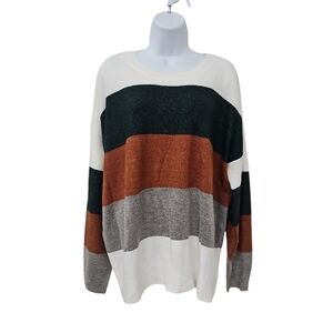 NWT Dear Scarlett Oversized Stripes Sweater Women Size L White Green Festival
